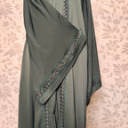Bottle Green Tiktok fabric texture closeup Abaya Open Front Embroidery DMC A006
