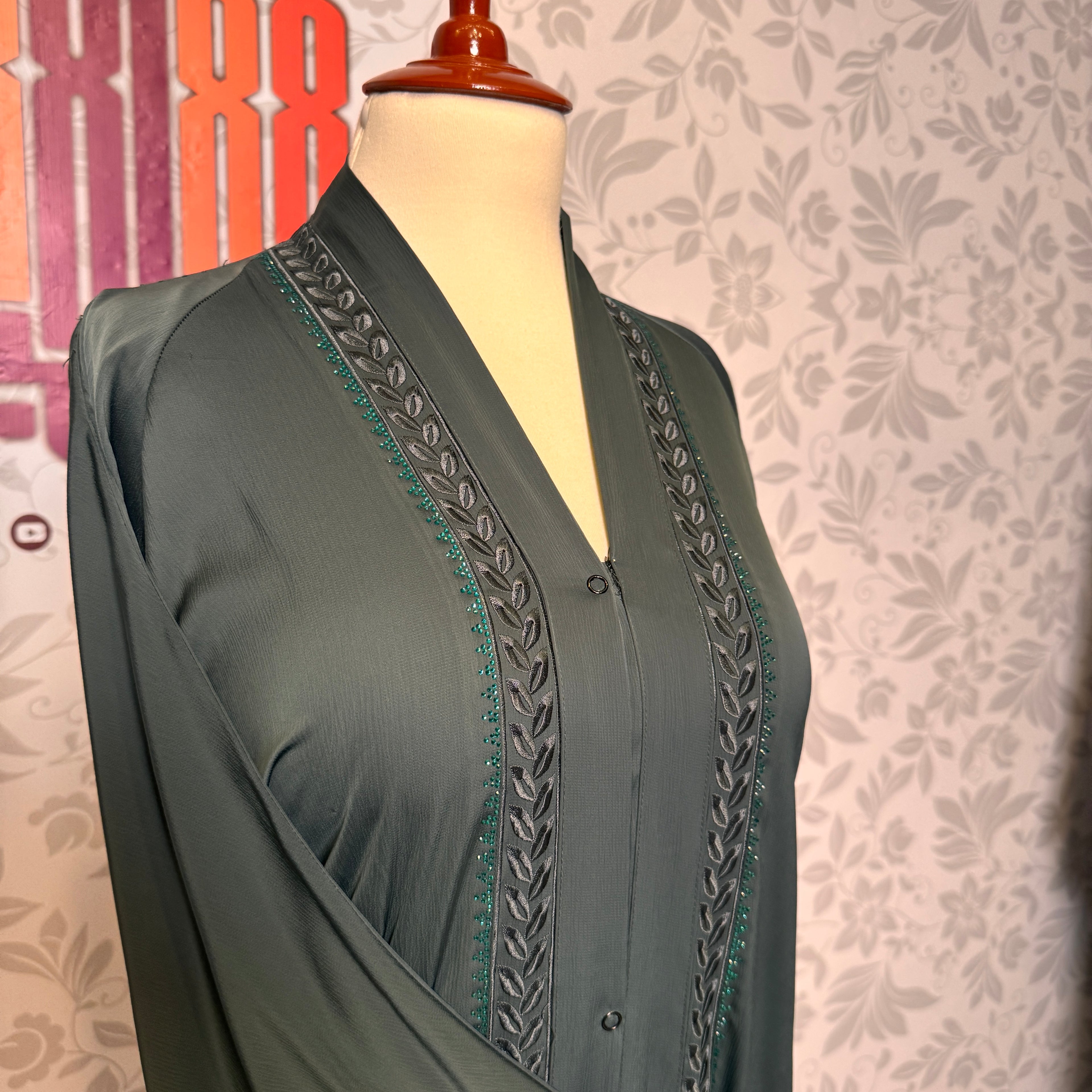 Abaya A006 sleeve embroidery DMC work closeup abaya online Pakistan
