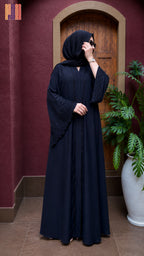 Abaya Open Front Embroidery Work A004 Blue Korean Nida with Dupatta full length view The Akbar Mall
