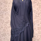 Blue Korean Nida fabric texture closeup Abaya Open Front Embroidery Work A004
