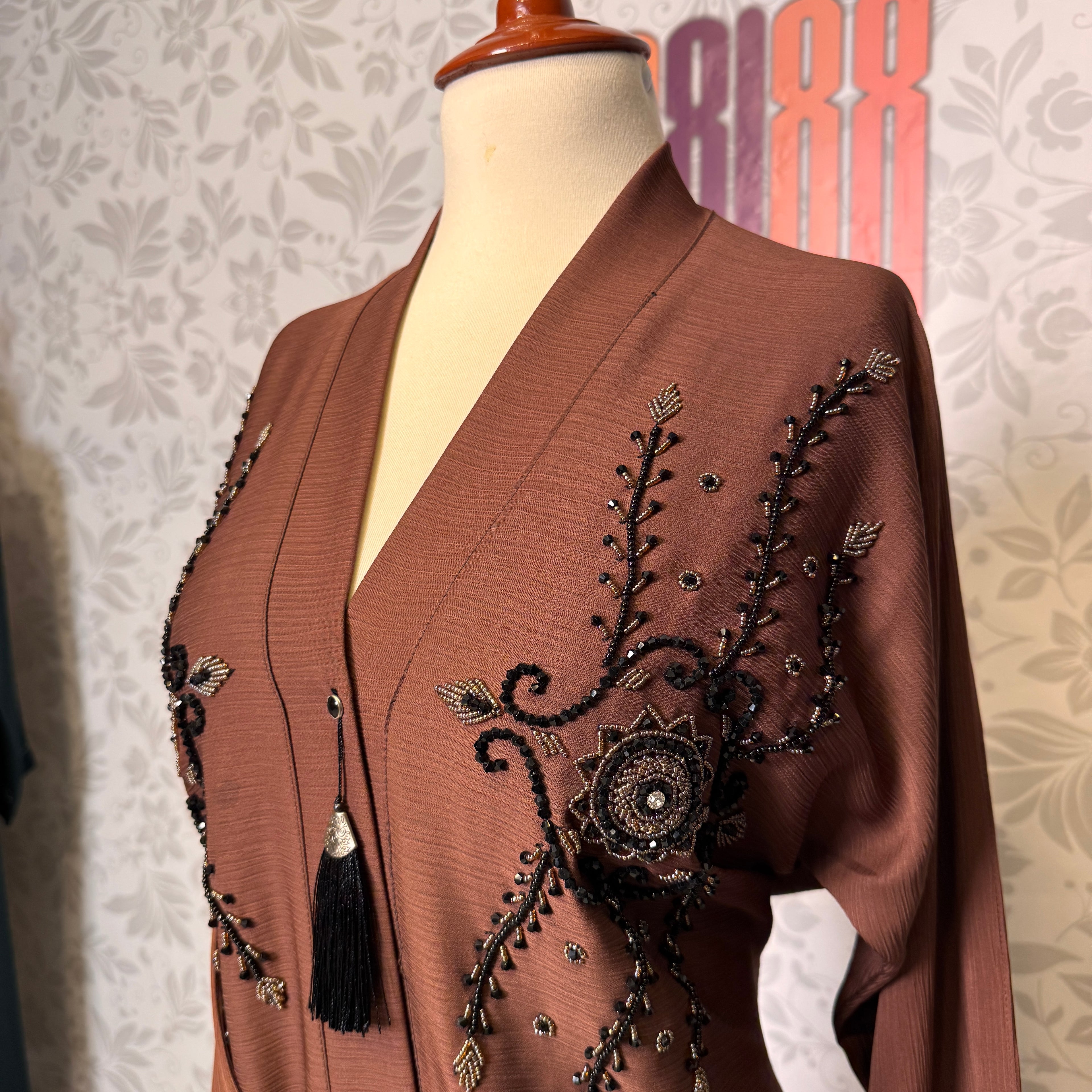 Abaya A005 sleeve Cut Dana hand work closeup abaya online Pakistan
