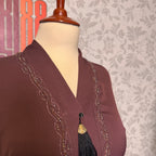 Maroon Korean Zoom fabric texture closeup Abaya Open Front Hand Work Cut Dana A003

