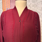 Maroon Korean Zoom fabric texture closeup Abaya Open Front Stone Work A001

