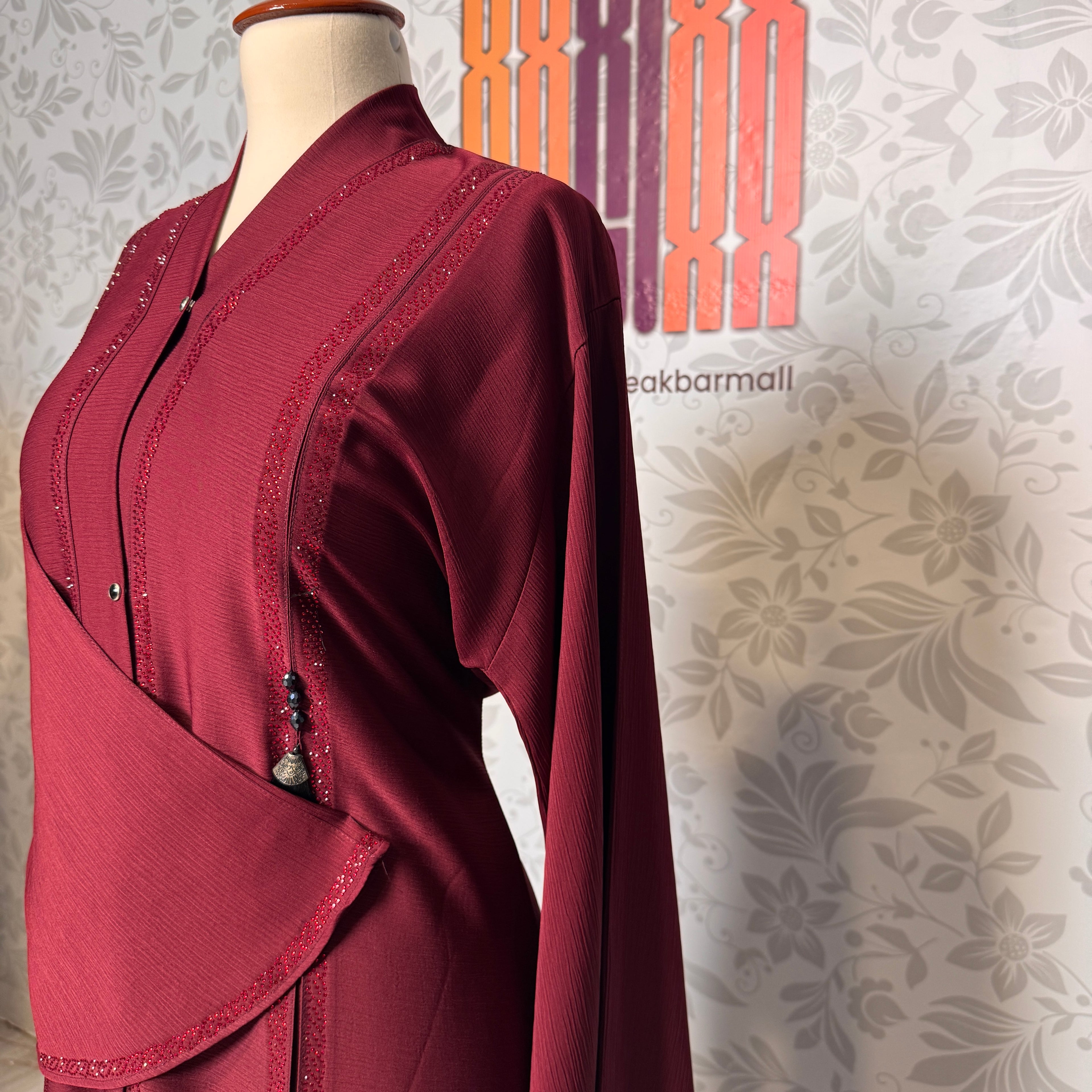 Abaya A001 sleeve Stone DMC embellishment closeup abaya online Pakistan
