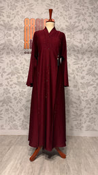 Abaya Open Front A001 hem and length detail closeup Maroon abaya online shopping Pakistan
