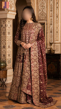 Indian bridal lehenga in red net with machine tilla stone and velvet patch work PAKISTAN