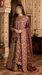 Indian bridal lehenga in red net with machine tilla stone and velvet patch work PAKISTAN