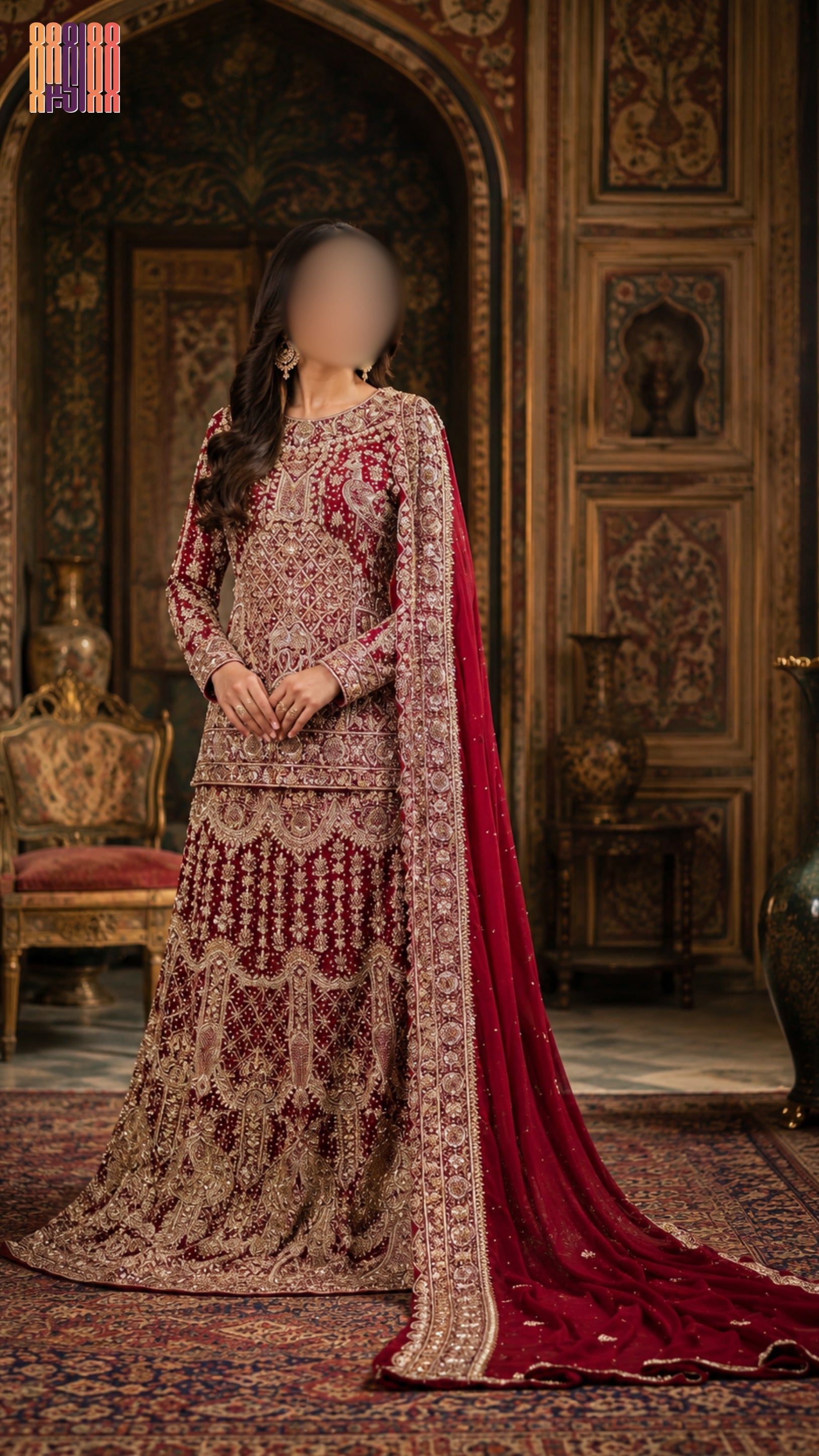 Bridal lehenga hand work in deep red crinkle chiffon with kora and dabka embroidery – Pakistani wedding dress