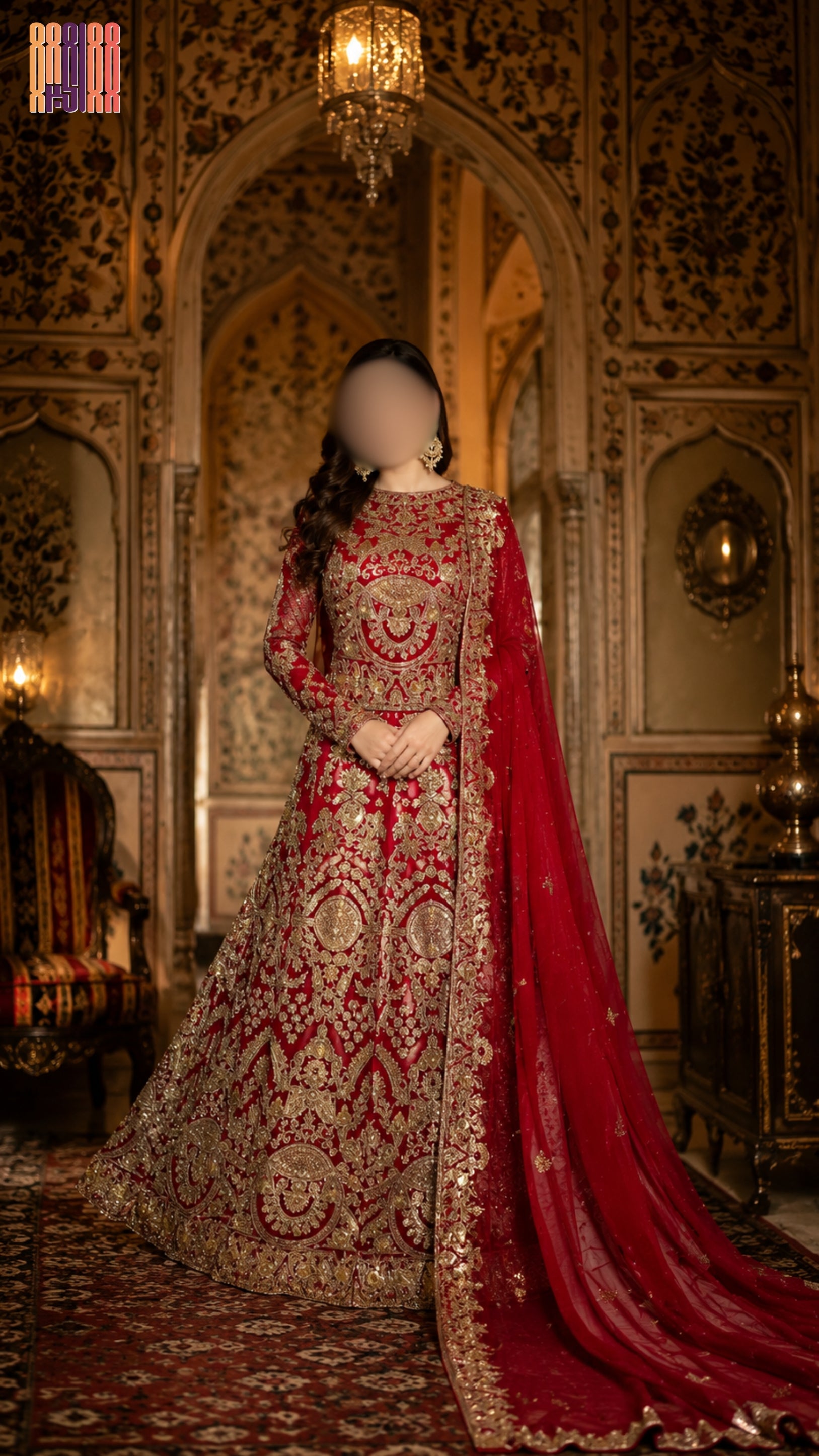 Bridal lehenga hand work BL014 full dress – deep red Bareeze Net with kora dabka crystal embroidery Pakistani wedding outfit