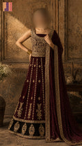 Bridal lehenga choli BL034 full view – maroon tassel silk with nakshi jewelry hand work velvet patch Pakistani wedding lehenga
