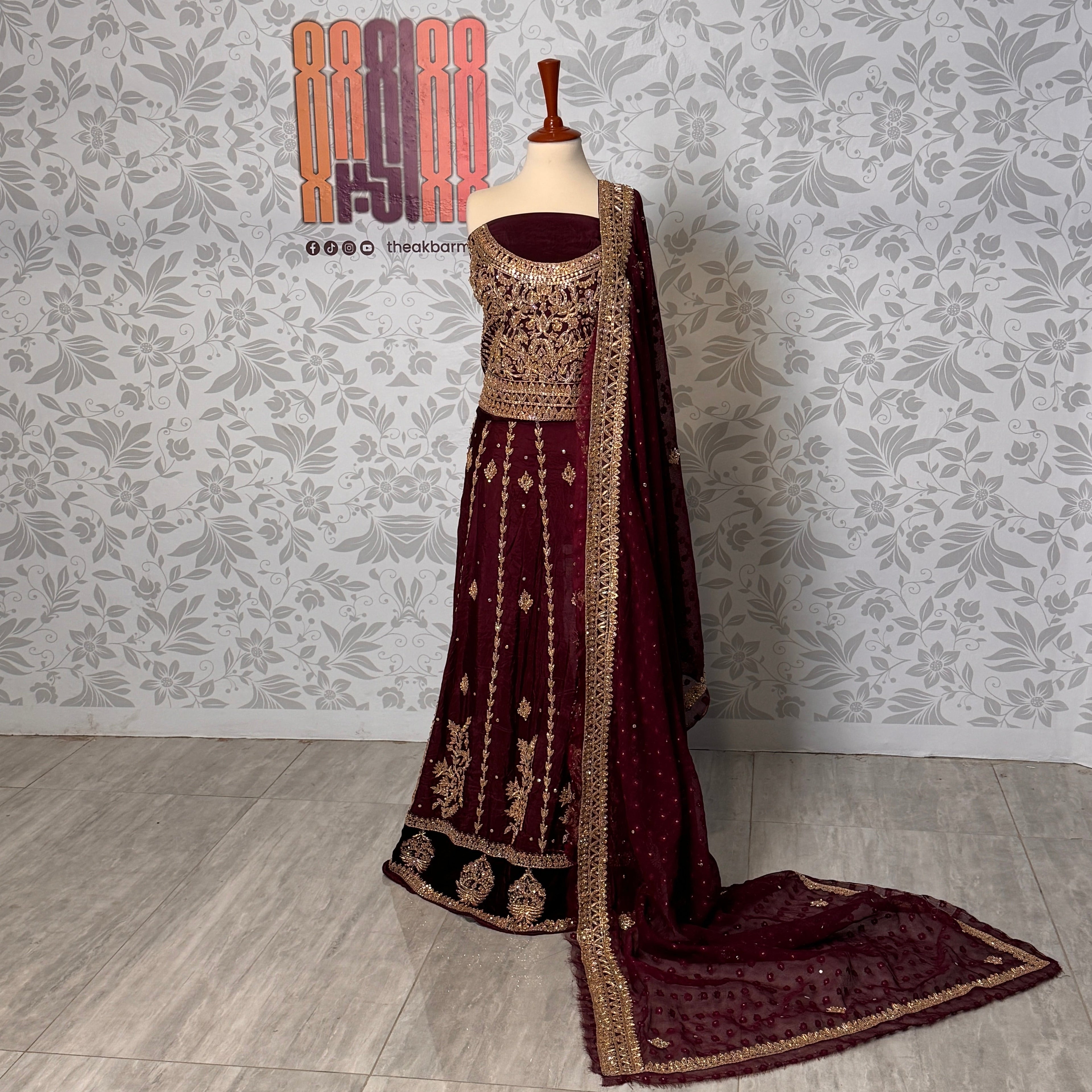 Bridal lehenga hand work choli view BL034 – maroon tassel silk choli with nakshi and jewelry embroidery bridal Pakistan
