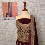 Bridal lehenga Pakistani BL034 choli close up – nakshi jewelry hand work detail on maroon tassel silk fabric
