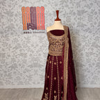 Wedding lehenga hand work BL034 lehenga view – maroon tassel silk with nakshi jewelry embroidery velvet patch and back border Pakistan

