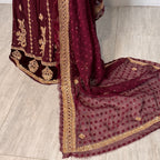 Bridal lehenga online Pakistan BL034 khadi net dupatta – maroon with heavy matha patti border and light three-side border wedding lehenga
