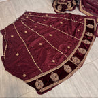 Wedding lehenga BACK hand work BL034 lehenga view – maroon tassel silk with nakshi jewelry embroidery velvet patch and back border Pakistan
