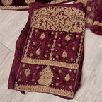 Bridal lehenga hand work BL034 sleeves detail – heavy hand work on maroon tassel silk bridal lehenga choli Pakistan
