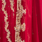 Bridal lehenga online Pakistan BL020 dupatta – deep anari red with heavy matha patti border and light three-side border wedding lehenga
