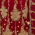 Bridal lehenga hand work BL022 lehenga close up – kora dabka resham embroidery detail on deep anari red crinkle chiffon Pakistan
