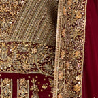 Wedding lehenga hand work BL023 lehenga view – deep anari red crinkle chiffon with nakshi kora and crystal embroidery full skirt Pakistan
