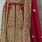 Bridal lehenga hand work BL023 lehenga close up – nakshi kora crystal embroidery detail on deep anari red crinkle chiffon Pakistan
