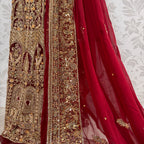 Wedding lehenga hand work BL026 lehenga view – deep anari red crinkle chiffon with kora dabka and jewelry crystal embroidery full skirt Pakistan
