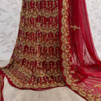 Wedding lehenga hand work BL027 lehenga view – deep anari red crinkle chiffon with kora dabka and hanging pearls full skirt Pakistan
