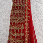 Wedding lehenga hand work BL027 lehenga view – deep anari red crinkle chiffon with kora dabka and jewelry crystal embroidery full skirt Pakistan
