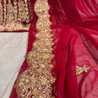 Bridal lehenga online Pakistan BL028 dupatta – deep anari red with heavy matha patti border and light three-side border wedding lehenga
