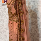 Bridal maxi for nikkah BM012 lehenga view – dark tea pink net with dabka and jewelry embroidery full skirt Pakistan
