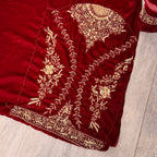 Bridal lehenga hand work BL029 sleeves detail – heavy hand work on deep anari red velvet bridal lehenga Pakistan

