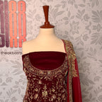 Bridal lehenga hand work shirt view BL029 – deep anari red velvet shirt with dabka and crystal embroidery bridal Pakistan
