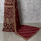 Bridal lehenga online Pakistan BL031 net dupatta – deep anari red with heavy matha patti border and light border bail design wedding lehenga
