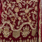 Wedding lehenga hand work BL031 lehenga view – deep anari red velvet with dabka kora and jewelry embroidery full skirt Pakistan
