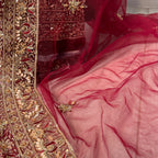 Bridal lehenga online Pakistan BL030 net dupatta – maroon with heavy matha patti border and light three-side border wedding lehenga
