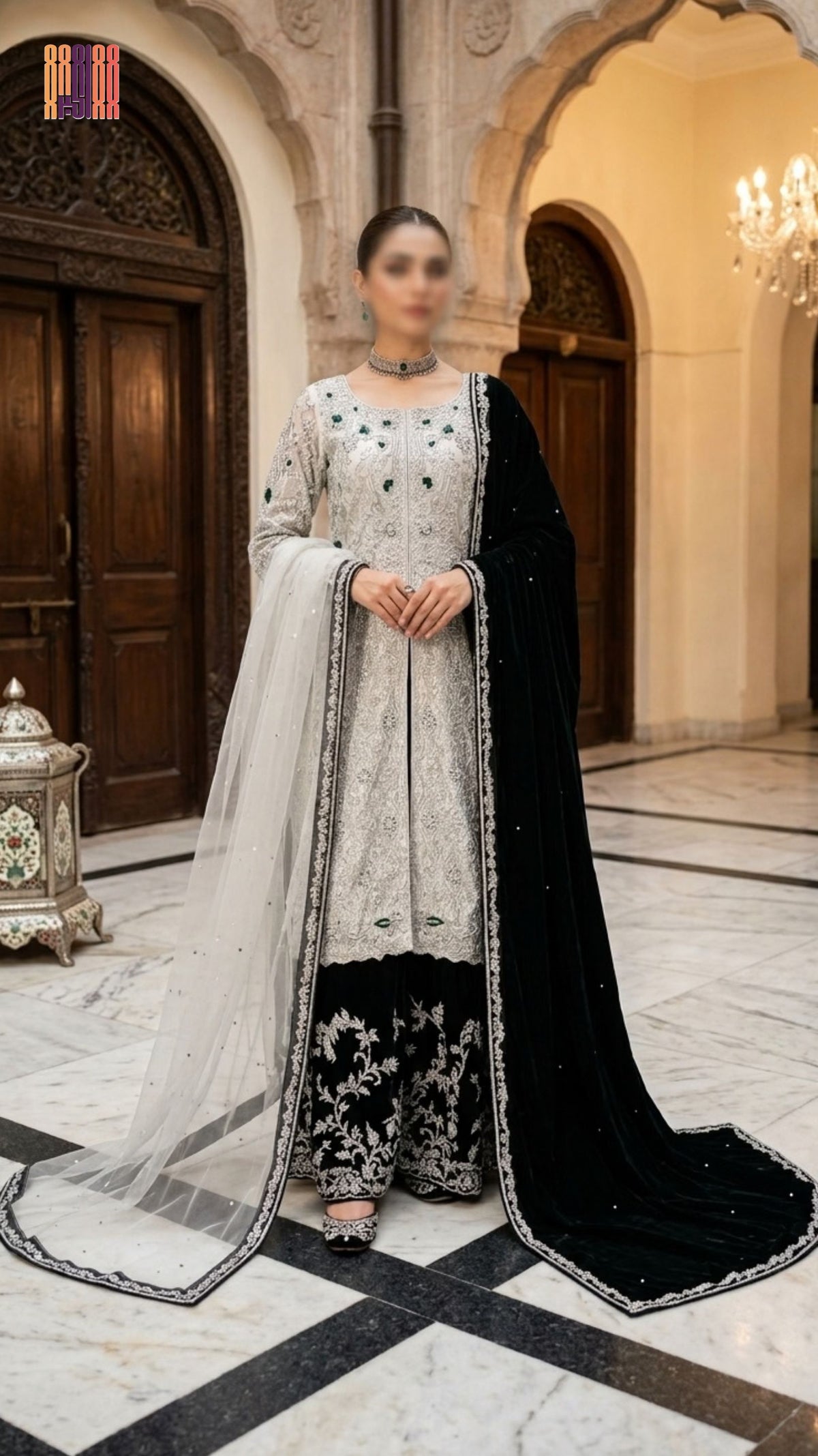Bridal lehenga Pakistani BL036 full view – velvet open maxi tissue silk double dupatta dabka nakshi hand embroidery bridal lehenga design 2026
