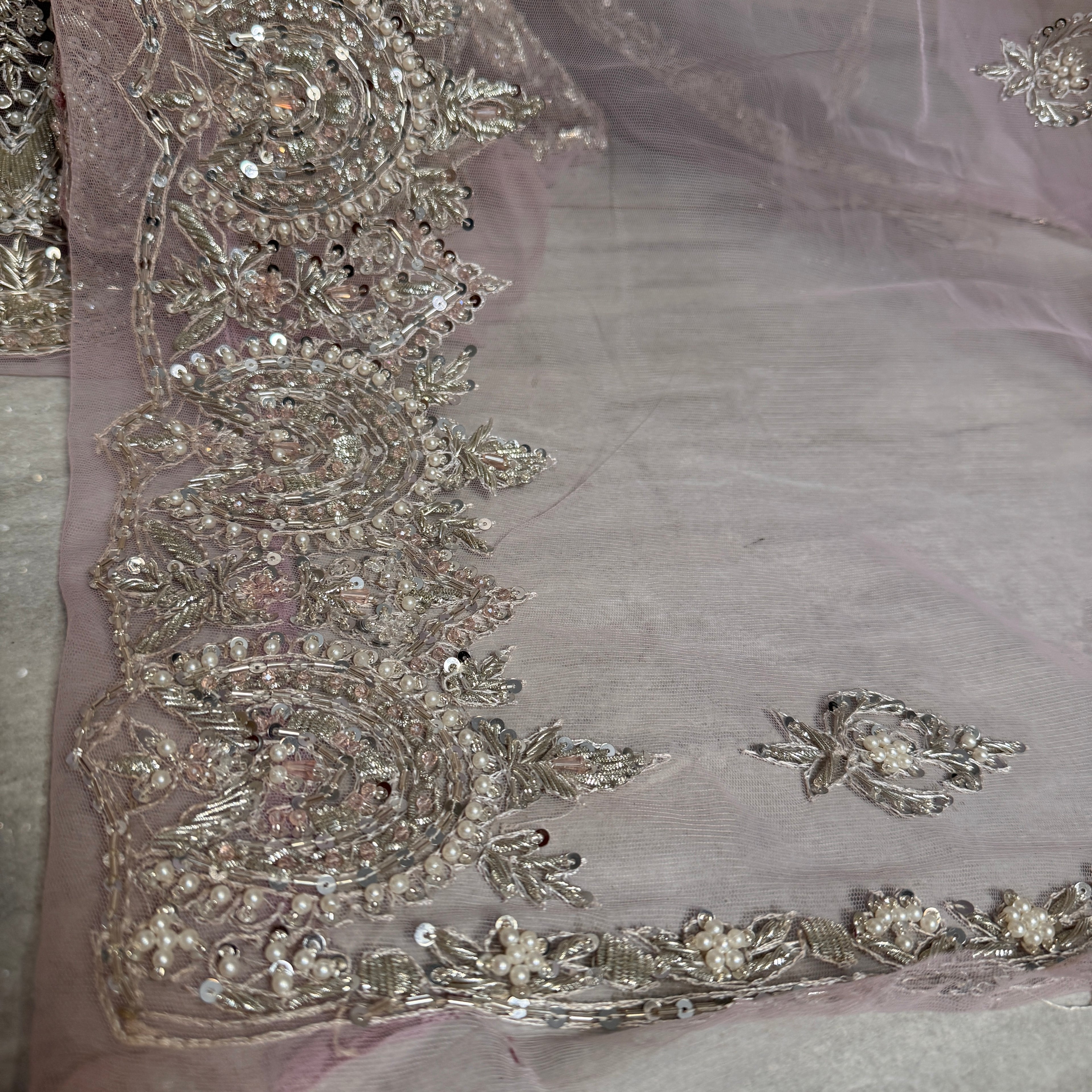 Bridal maxi for walima with price BM022 dupatta – baby pink net one side heavy border matha patti boti work Pakistan
