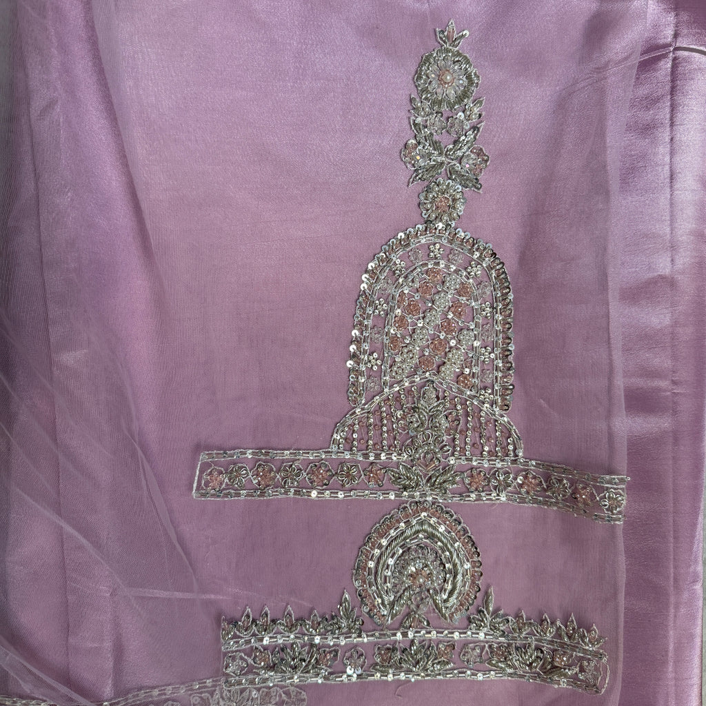 Bridal maxi for barat BM022 sleeves detail – heavy hand work on baby pink net Pakistani maxi dress for wedding
