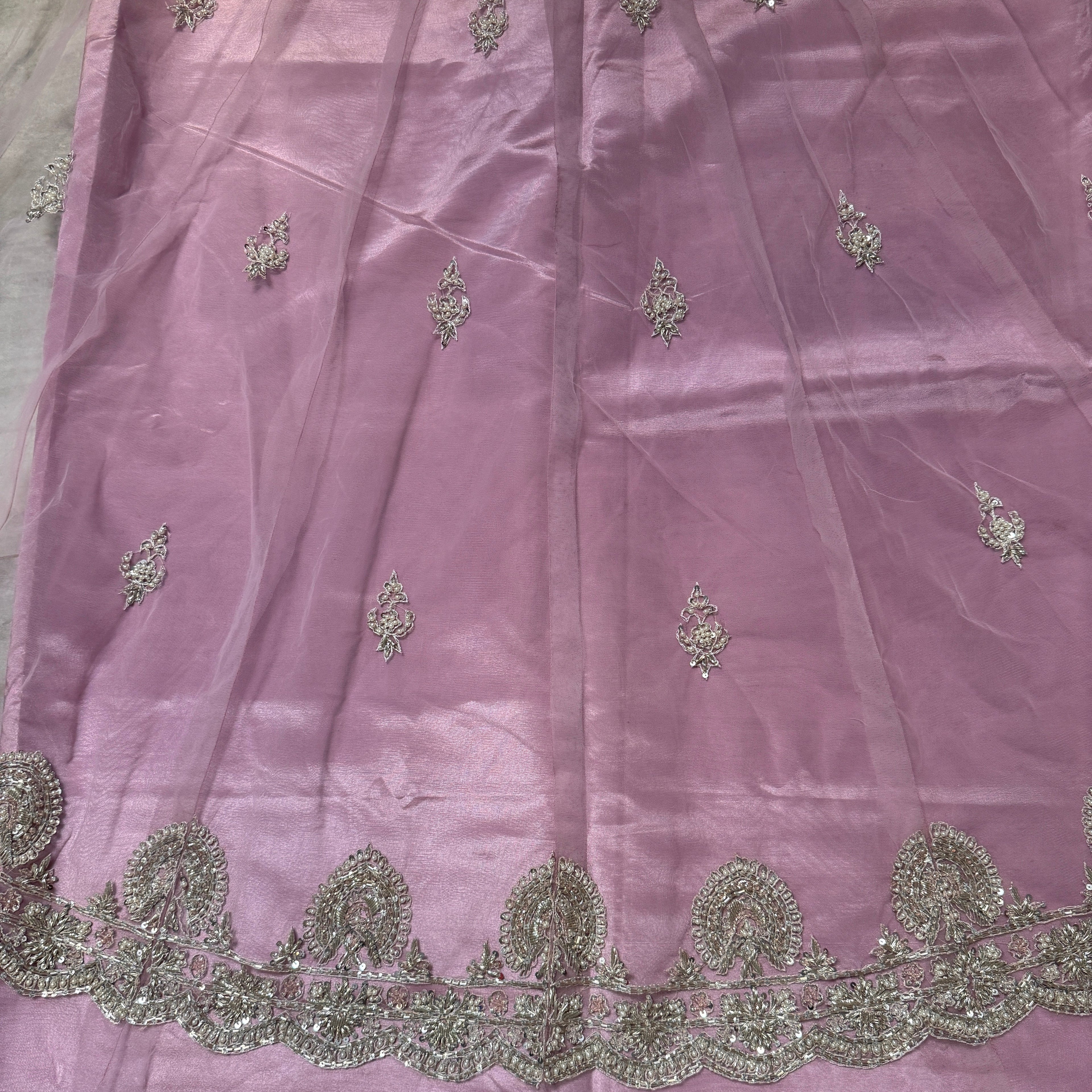 Bridal maxi for walima in Pakistan BM022 back view – baby pink net with dabka jewelry hand work double inner
