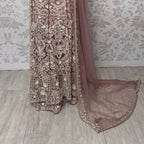 Bridal maxi for nikkah BM015 double inner view – dark tea pink net with dabka jewelry embroidery and structured inner Pakistan
