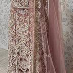 Bridal maxi for nikkah BM015 double inner view – dark tea pink net with dabka jewelry embroidery and structured inner Pakistan
