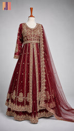 Bridal Maxi Hand Work Deep Anari Red - BM008