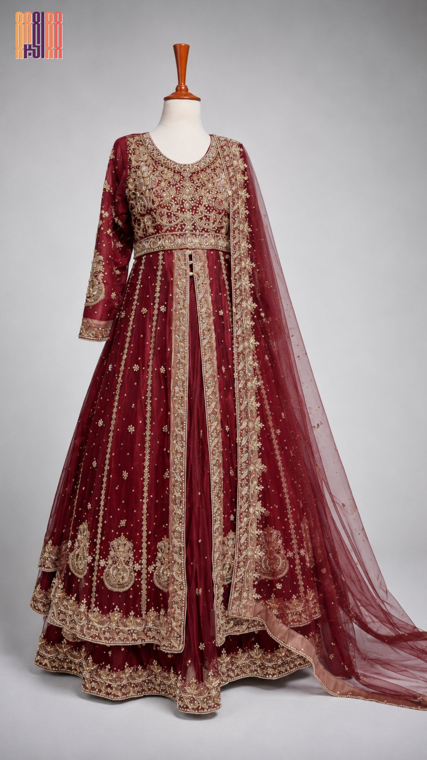 Bridal Maxi Hand Work Deep Anari Red - BM008
