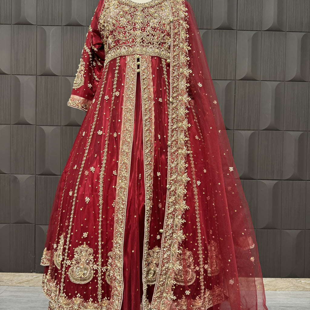 Bridal Maxi Hand Work Deep Anari Red - BM008