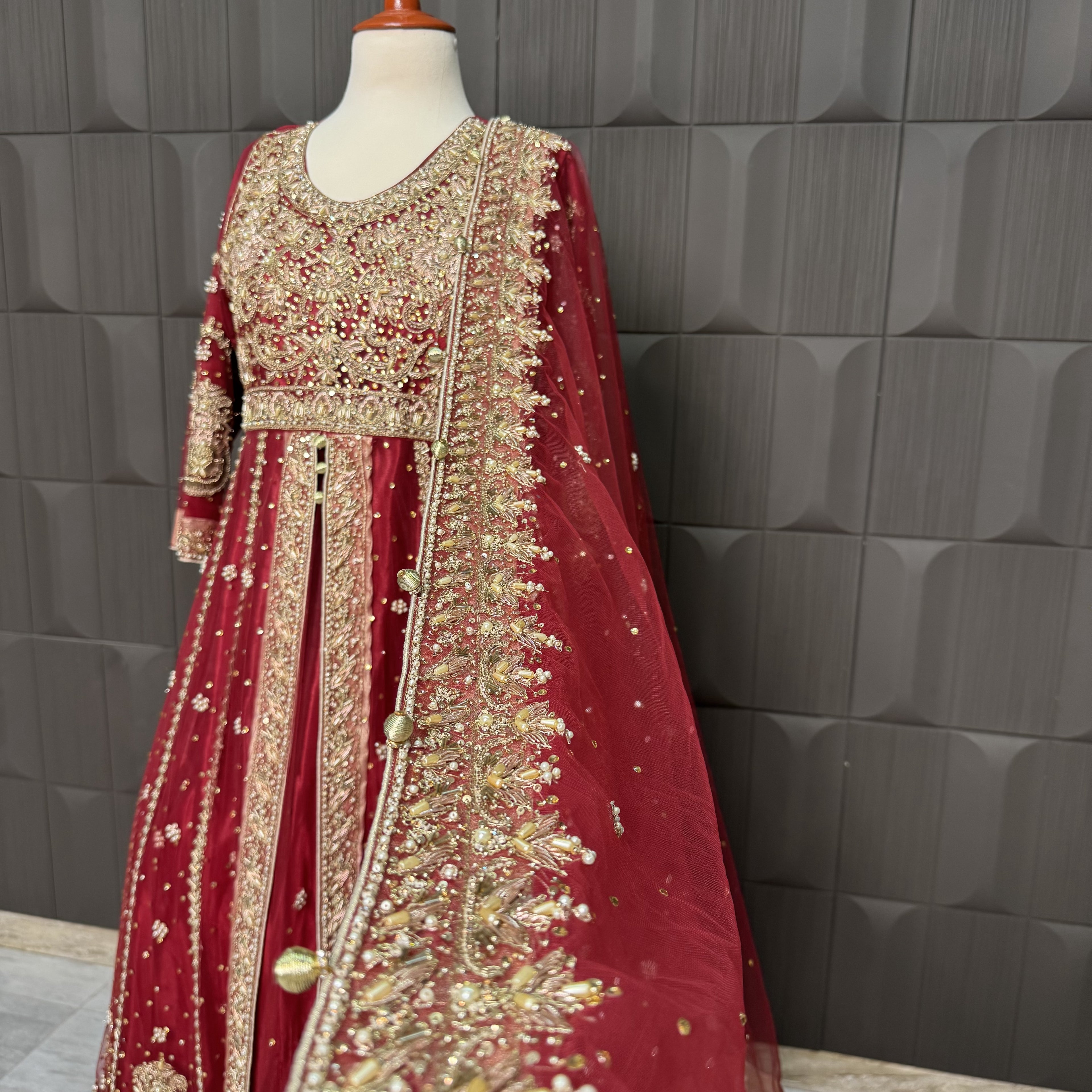Bridal Maxi Hand Work Deep Anari Red - BM008
