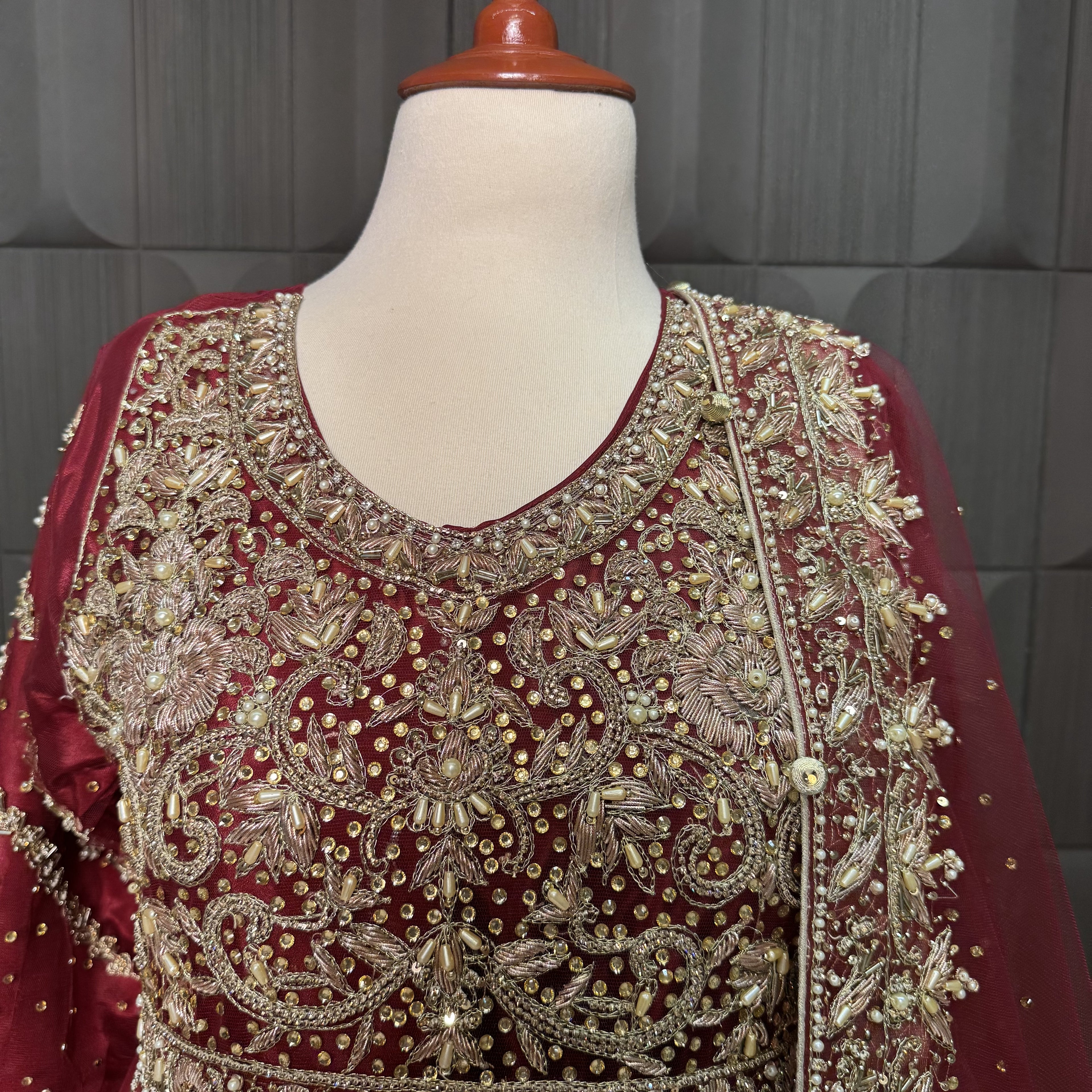 Bridal Maxi Hand Work Deep Anari Red - BM008