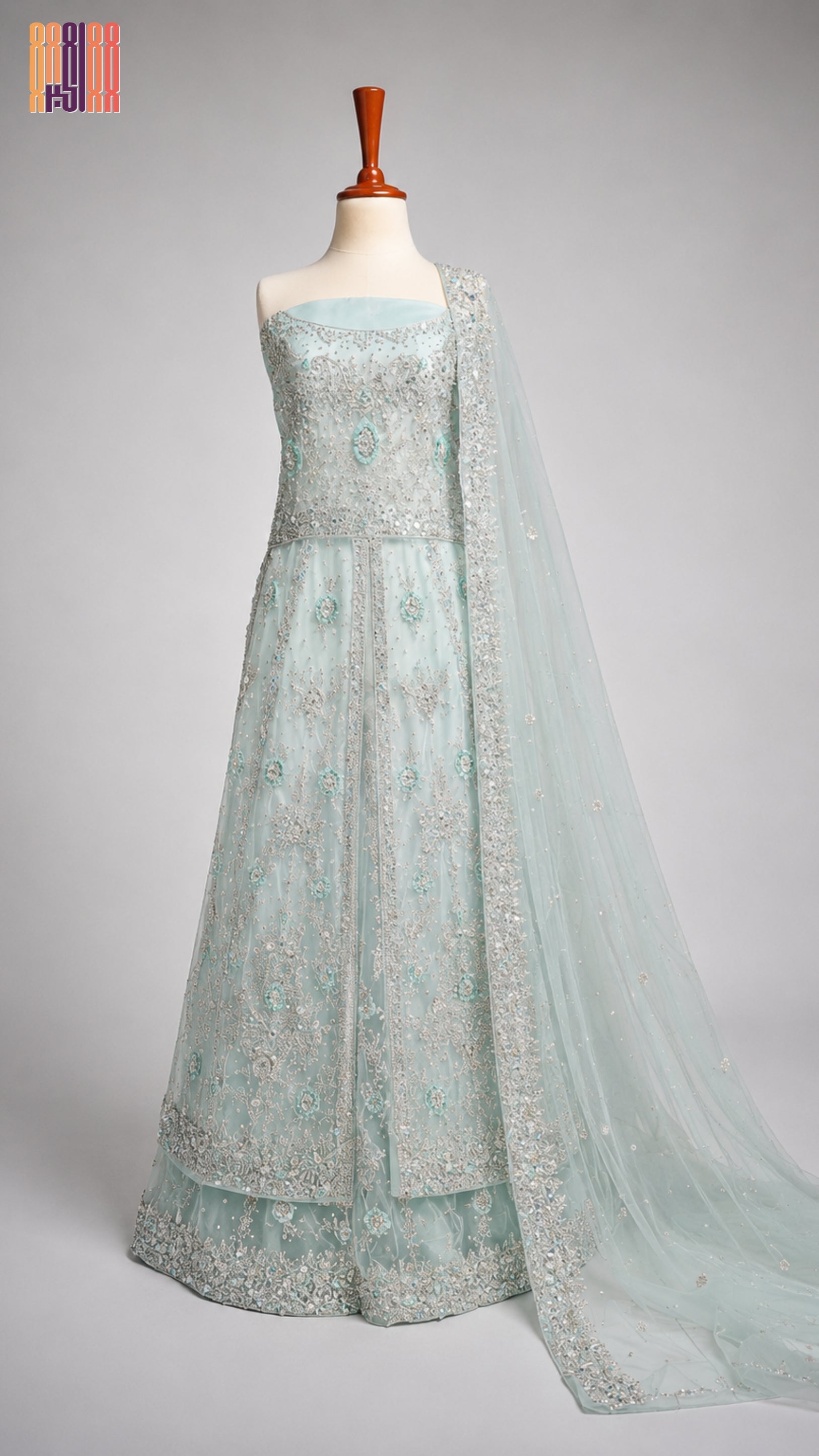 Bridal Maxi Hand Work Ice Blue - BM009