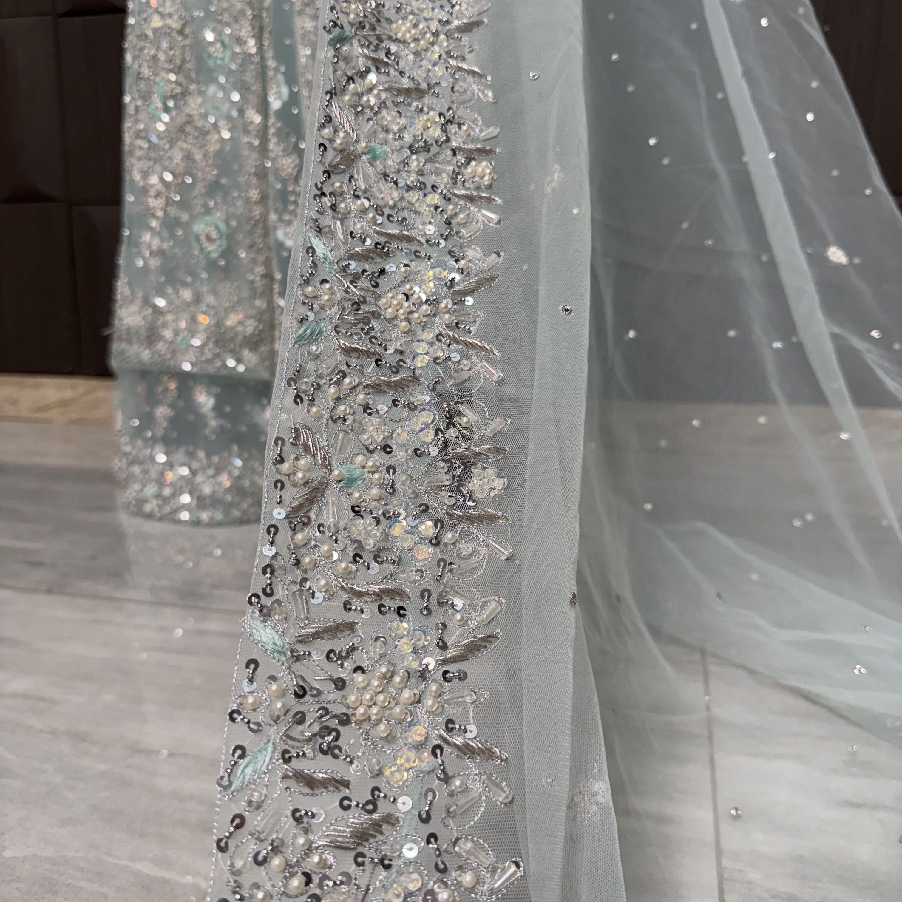 Bridal Maxi Hand Work Ice Blue - BM009