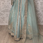 Bridal maxi BM018 dupatta – ice blue with heavy matha patti border and light three-side border Pakistani wedding maxi
