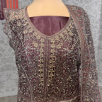 Bridal maxi for barat BM019 maxi close up – machine stone hand work detail on lalic net fabric

