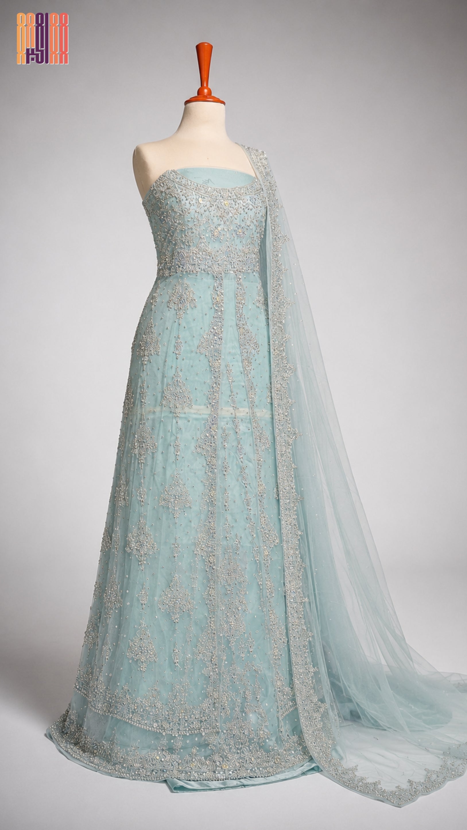 Bridal Maxi Hand Work Light Ice Blue - BM002